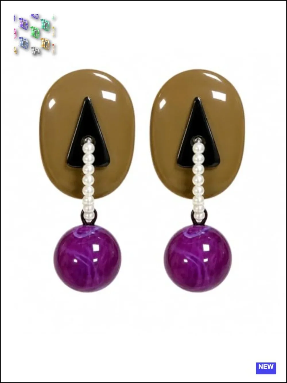 Geometric Pearl Drop Earrings, Resin Statement Dangle with Bead Accent for Party